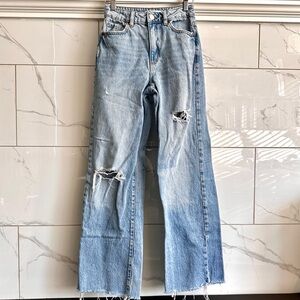 Garage Denim Wide Leg Distressed Raw Hem Jeans